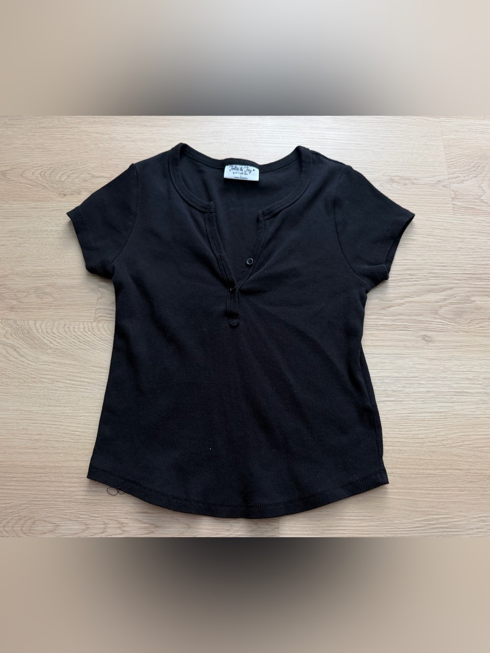 Jolie & Joy Top Womens Size L Henley Black Short Sleeve